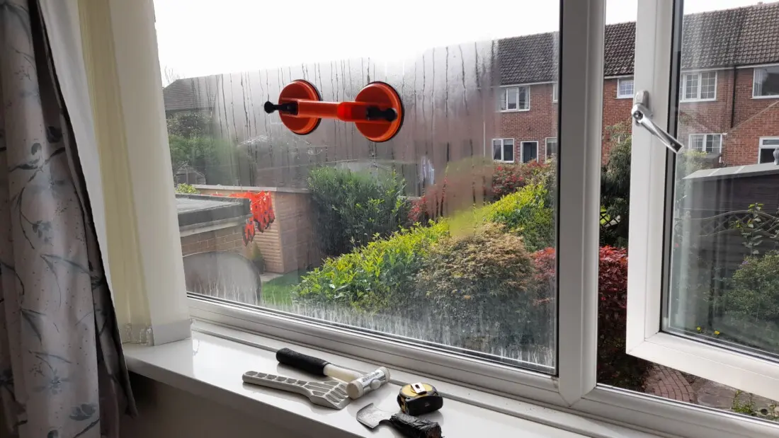 failed double glazing. failed, blown, steamed up glazing.