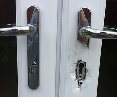 Door cylinder snapped off. Anti-snap door locks.